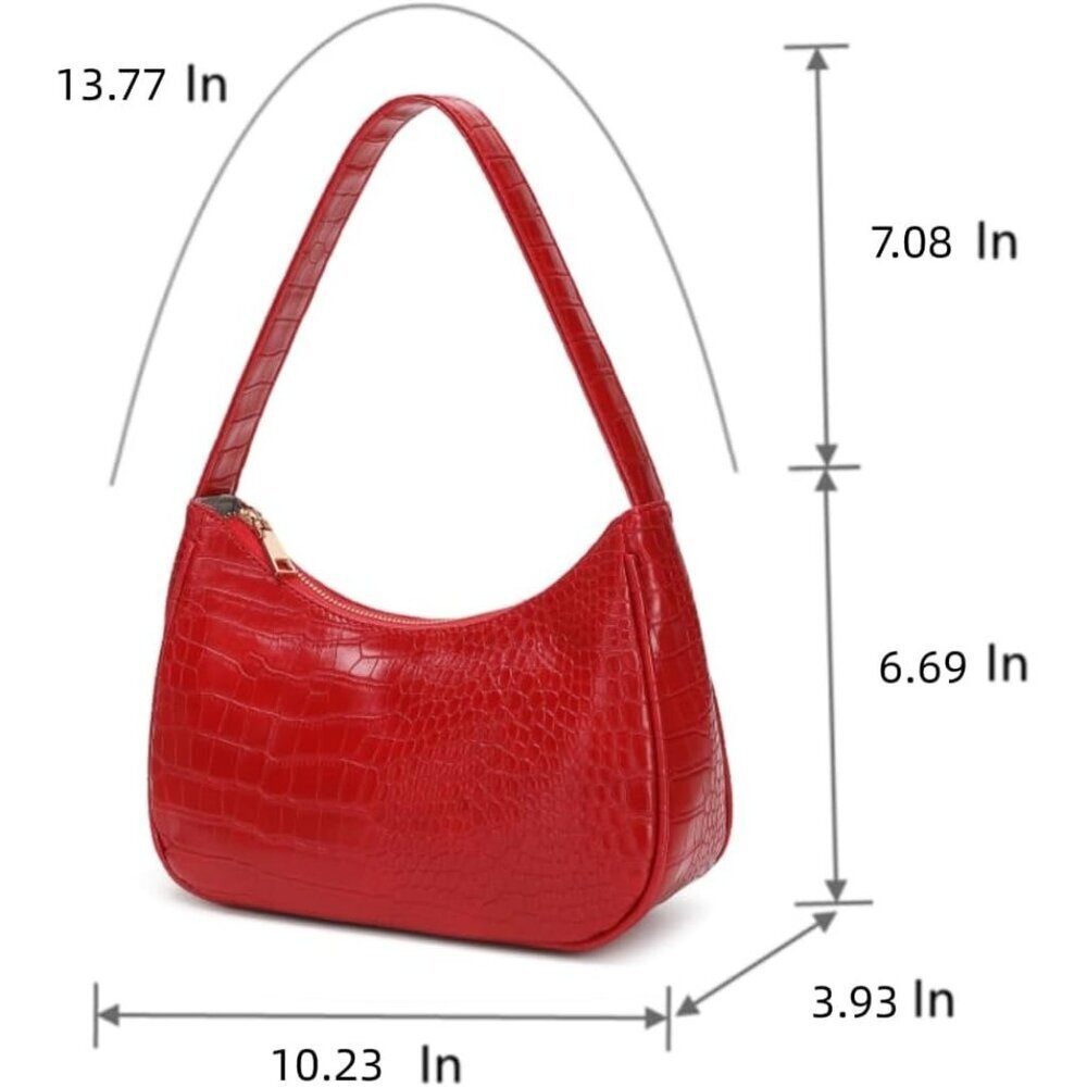 Women Crocodile Red Imported Polyester Leather Zipper Closure Mini Tote Handbag - Picture 2 of 6